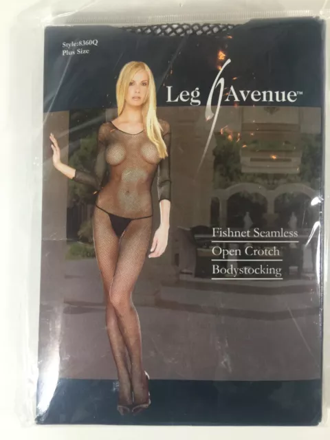 Leg Avenue Plus Size Fishnet Seamless Open Crotch Bodystocking Black Style:8360Q