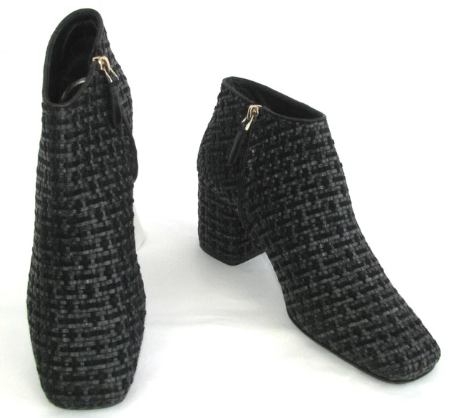 STEPHANE KELIAN Bottines bouts carrés cuir tressé noir gris 39 EXCELLENT ETAT