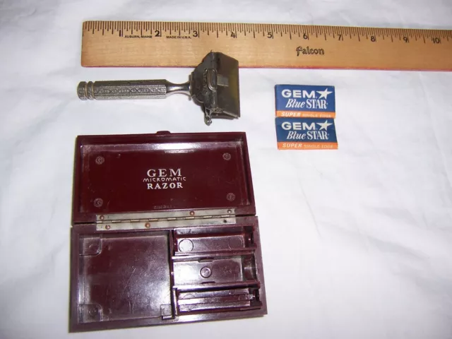 Vintage Gem Micromatic Single Edge Safety Razor With Box Case & Unopened Blades