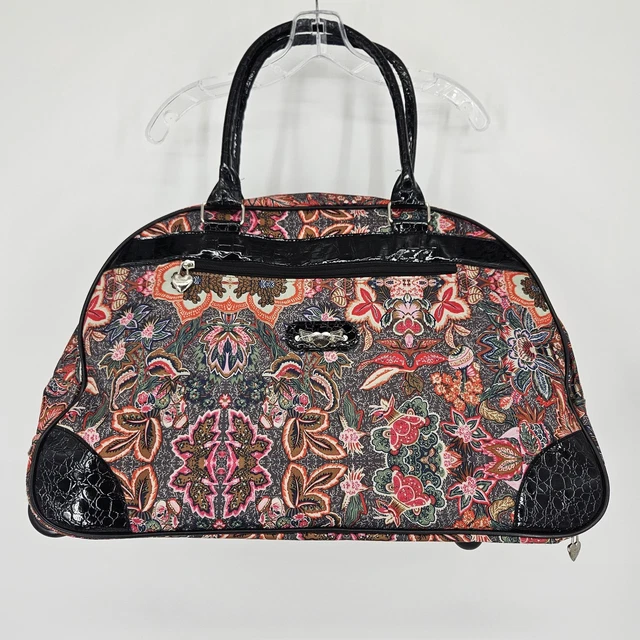 KATHY VAN ZEELAND Rolling Duffel Bag Floral Black Wheels Carry On