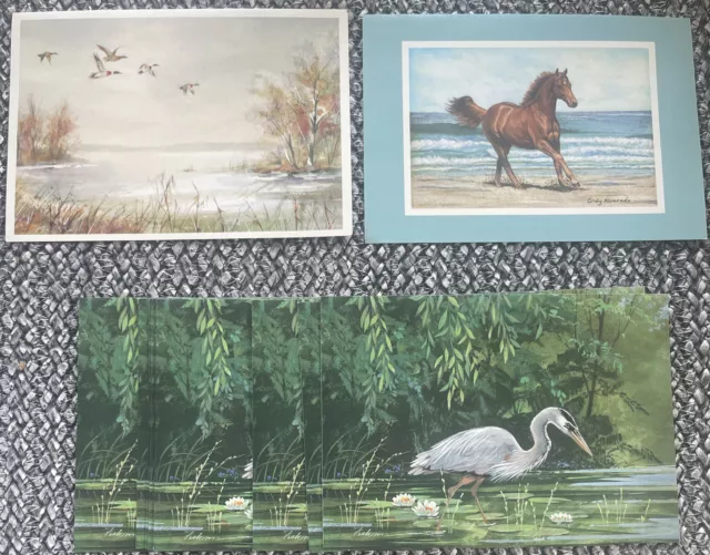 Vtg Red Farm Studio 11 Blank Note Cards Blue Heron Wild Ducks Beach Run Horse