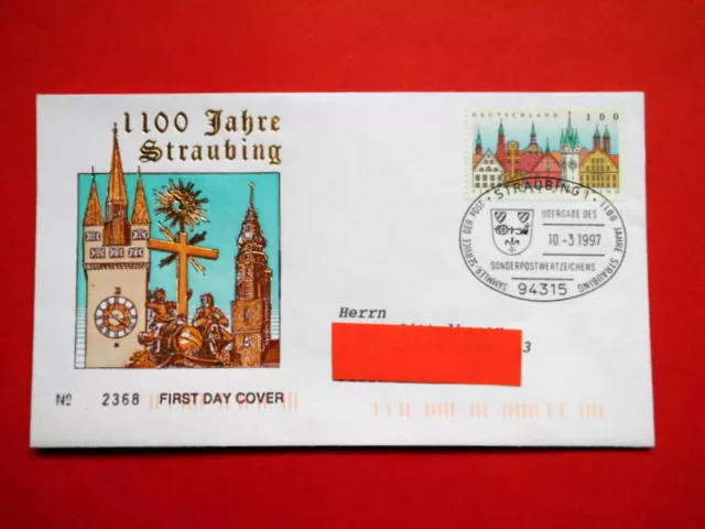 Brief Ersttagsbrief Ganzsache BRD 1997 1100 Jahre Straubing Mi. Nr. 1910 FDC St.