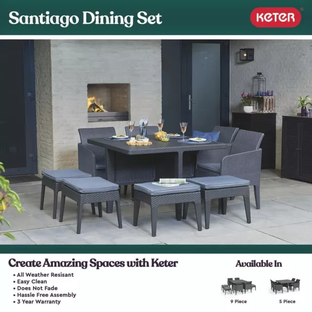 Keter Santiago Dining Set - Graphite/Cool Grey - 5 Piece, 9 Piece