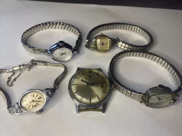 Lot of 5 Vintage Mechanical Watches Elgin 10K R.G.P. Unichron Jubilee Wear Parts