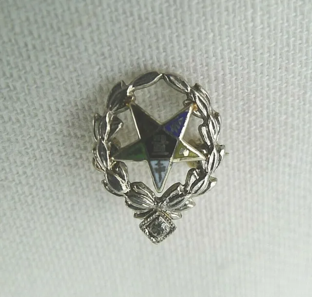 Diminutive Order of The Eastern Star Brooch Pin Masonic Silver Tone Enamel Vtg.