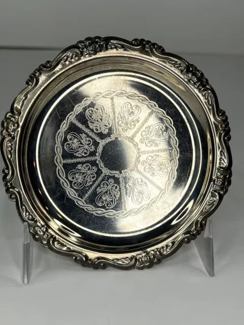 Small Silver-Plated EP on Steel Trinket Tray Dish Ashtray 4” Heart Inlay Etching