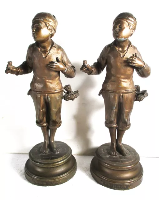 Unusual Matched Pair French Spelter Figures, Late 19Th C, Smoking First Pipe