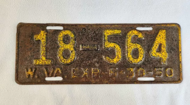 Vintage June 30, 1950 West Virginia License Plate Distressed Brown Yellow