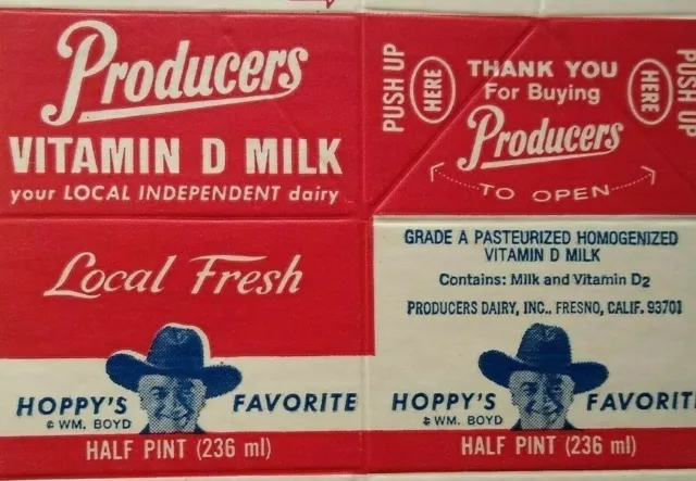 Hopalong Cassidy Milk Container 1/2 Pint Producers 1960's Original NOS Hoppy