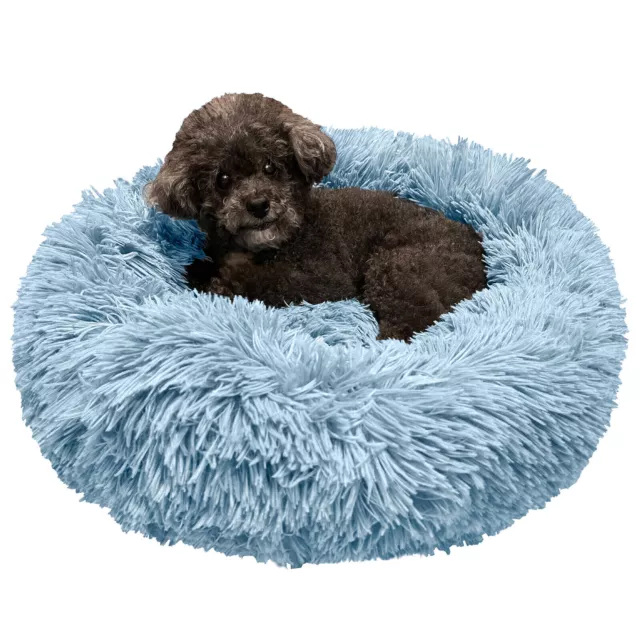 Warm Plush Round Donut Pet Dog Cat Bed Fur Cuddler Soft Puppy Calming Bed Kennel