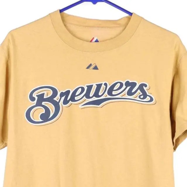 T-Shirt Milwaukee Brewers Majestic MLB - kleine gelbe Baumwolle 3