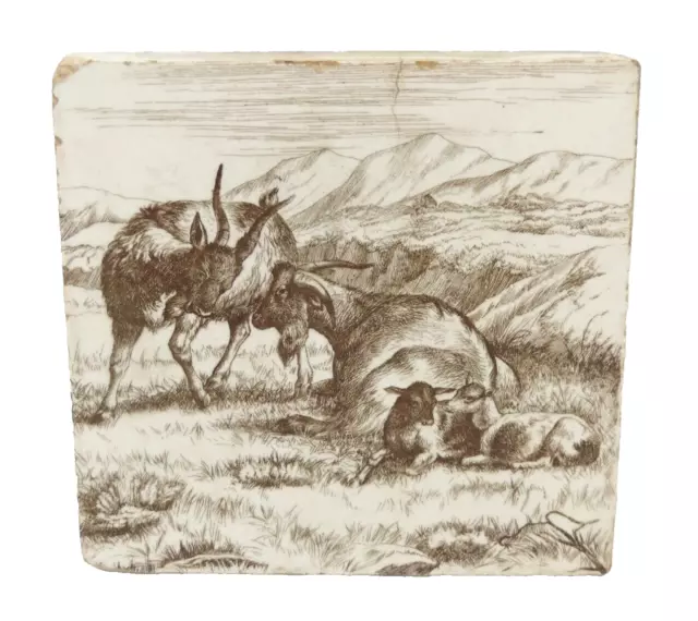 Victorian Aesthetic Minton Tile Goat Billy Kid English John Moyr Smith 1870s 6"