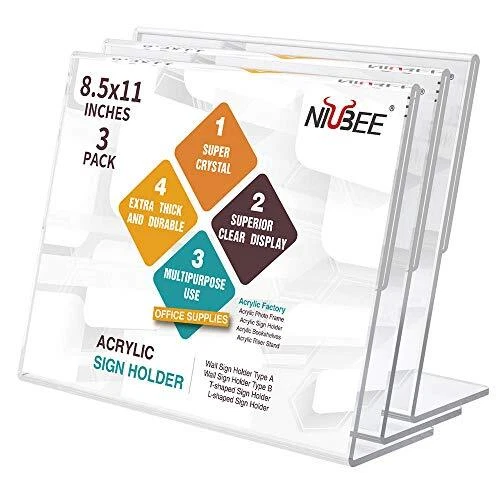 Acrylic Sign Holder 8.5x11 Inches 3 Pack Landscape Slant Back Clear Paper Fra...