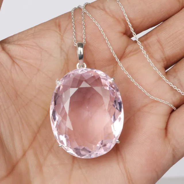 110ct Oval Cut Pink Topaz Gem Pendant 925 Silver Jewelry Gift for Anniversary