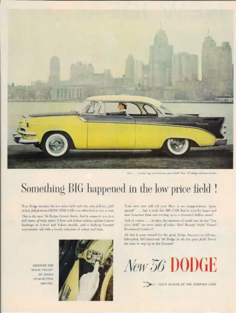 1956 '56 DODGE CORNET LANCER Automobile Car Vintage Print Ad Advertising