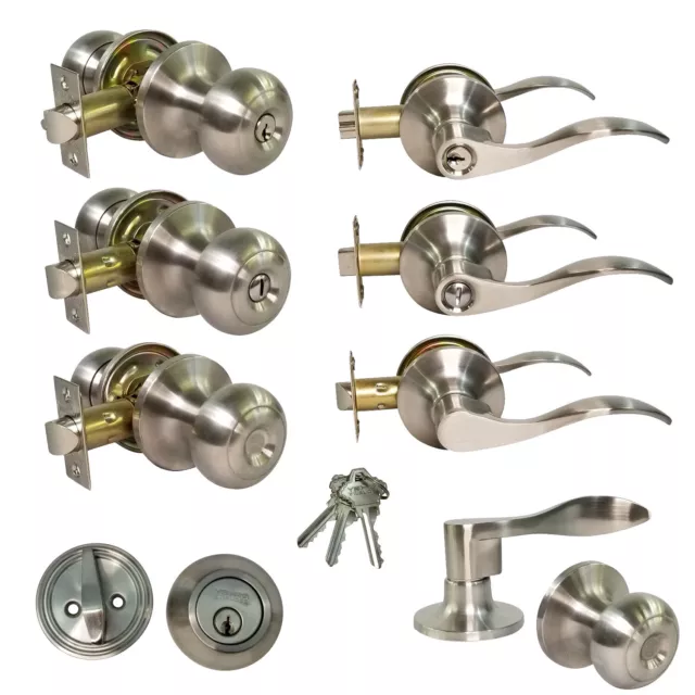 Choose Door Knob Lever Lock Door Handle Entry Passage Privacy Dummy Deadbolt SS