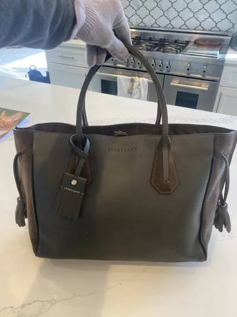 Longchamp Penelope Leather Handbag Purse Suede Tassels Tote Euc