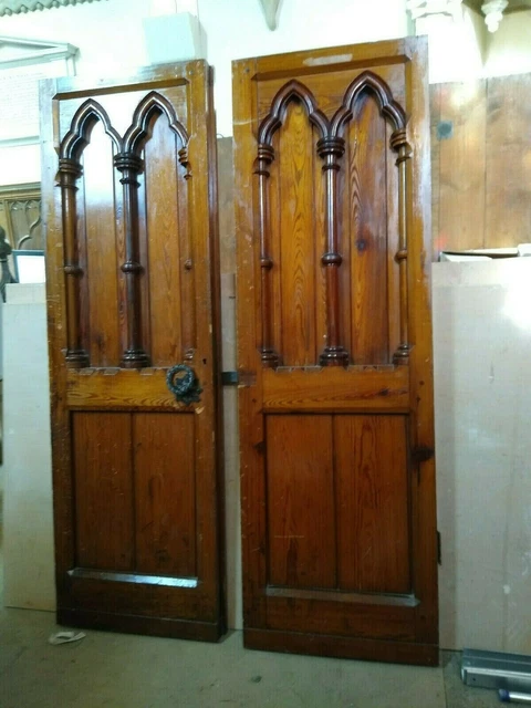 Antique Church pine double doors. gothic.
