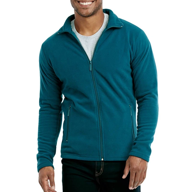 Mens Polar Fleece Long Sleeve Full Zipper Zip Up Jacket Solid Soft Plain Winter