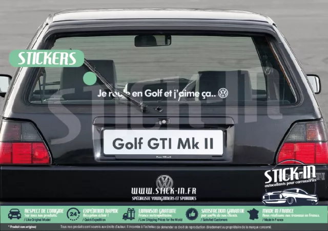 Volkswagen Autocollant Je roule en Golf et j'aime ça GTI Lunette Arrière Sticker