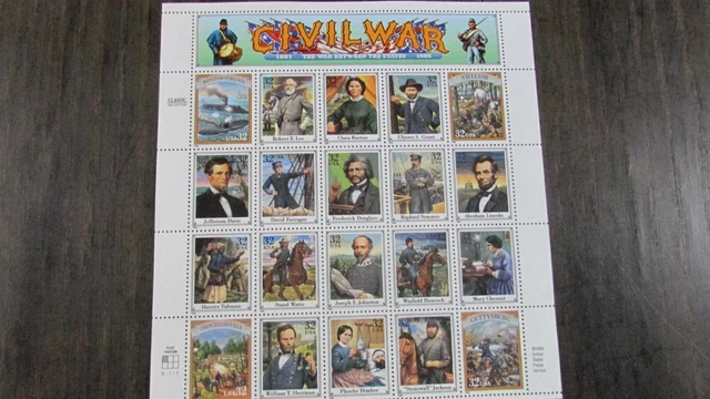 American Civil War - Lee, Grant, Sherman, Jackson, Lincoln - Mint Stamp Sheet