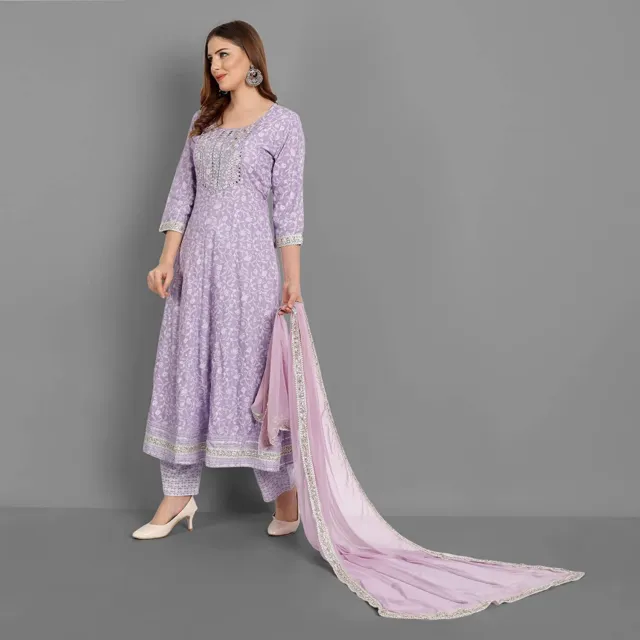 Kurti Women Bollywood Gown Indian Pakistani Purple Anarkali Pant Dupatta Suit