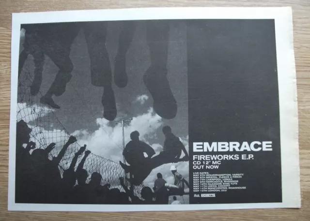 EMBRACE - FIREWORKS EP + UK DATES 1997 - ORIGINAL MUSIC ADVERT 11 X 7 ins