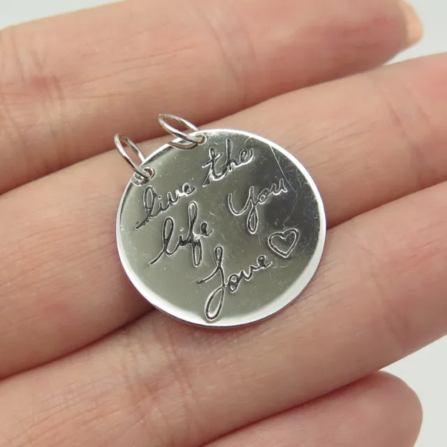 HAN 925 Sterling Silver Engraved "Live The Life You Love" Round Tag Pendant