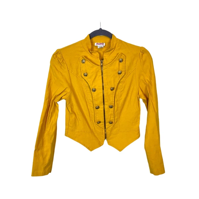 Military Jacket MADRAG Vintage Girl's Mustard Yellow Stretch Zip Front Size XL