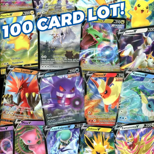 Pokemon Card Lot 100 Official TCG Cards 2 Ultra Rares Included - V GX EX + HOLOs