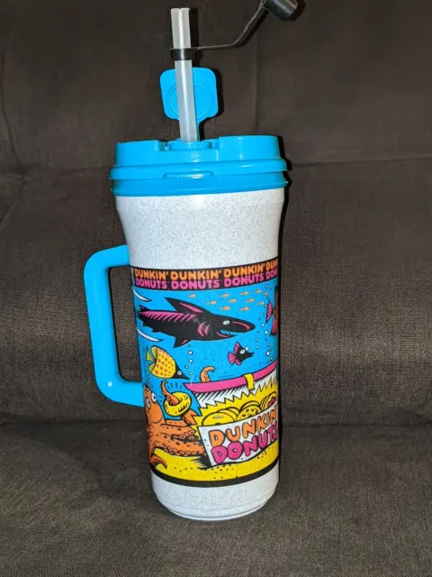 Rare Vintage 90’s Dunkin Donuts Coffee 36 OZ Tumbler Ocean Cups Cold with Straw