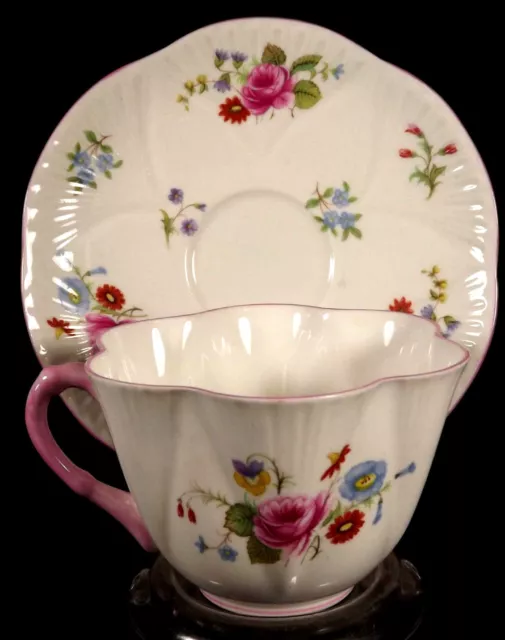 Shelley Tea Cup Saucer Dainty Shape Pink Roses Pattern Bone China England Teacup