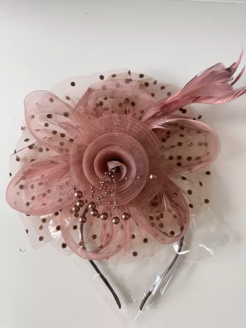 Brown Feather Mesh Fascinator Hat Hair Clip Head Band Wedding Tea Cocktail Party