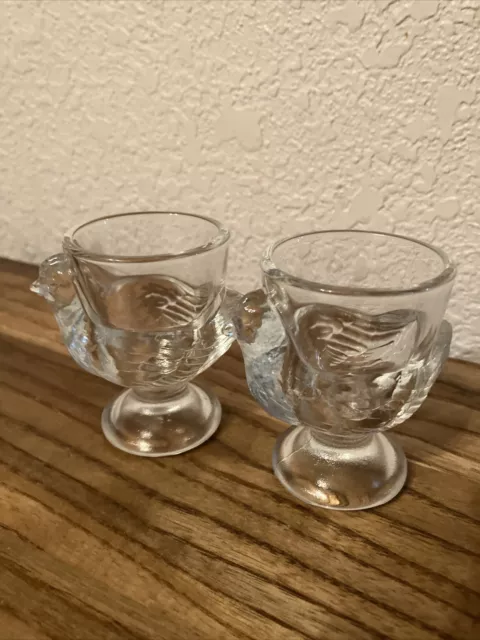 Clear Glass Chicken Egg Cups Holders Set Of 2 Made in France