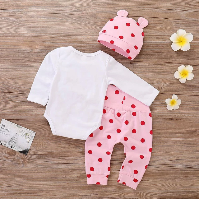 T-shirt 3 pz vestiti neonata bambina a pois top + pantaloni + cappello set abiti di Natale 6