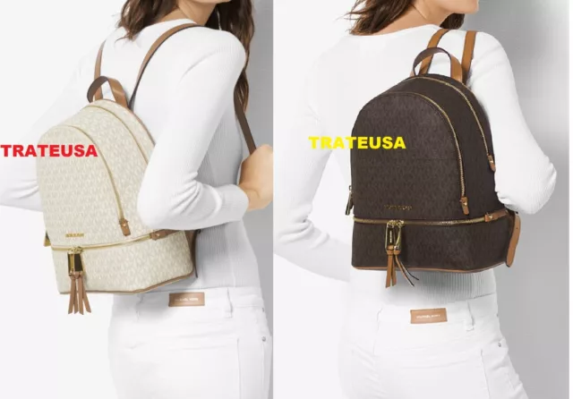 Michael Kors Rhea Zip Medium Logo Backpack Brown or Vanilla $378 NWT Packed