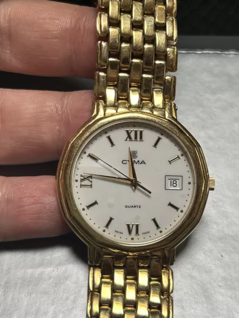 Beautiful Vintage 80's CYMA  Slim Line Gold Tone Men's Swiss Watch