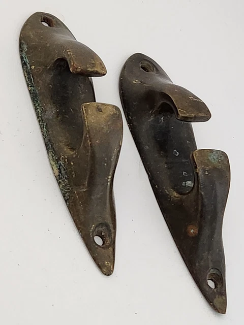 Antique rare Bronze Bow rope tie down Cleats pair brass wooden boat Naval ship