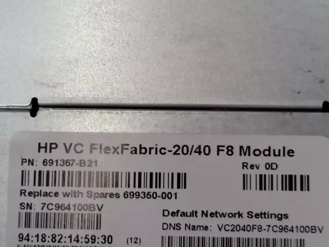 HP VC FlexFabric 20/4 F8 MODULE FOR C7000 CHASSIS P/N 691367-B21 699350-001 2