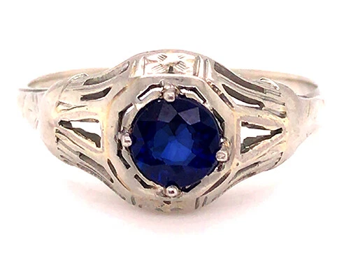 Art Deco Sapphire Ring .50ct Natural Round Solitaire Original 1920s Antique 18K