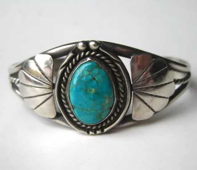 Vintage Navajo Indian Sterling Silver Blue Turquoise Cuff Bracelet