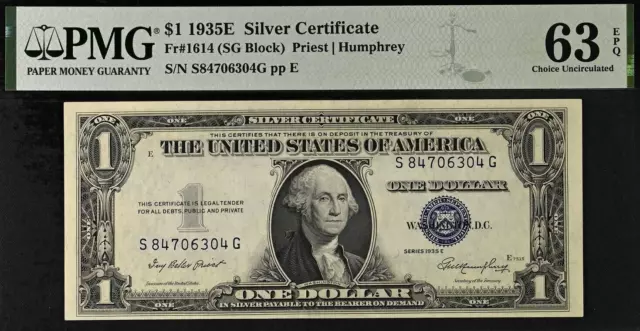 1935E $1 Silver Certificate PMG 63EPQ wanted popular Fr 1614