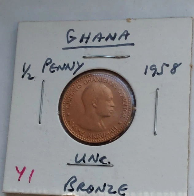 1958 Ghana Half Cent Bronze Uncirculated Coin KM#1