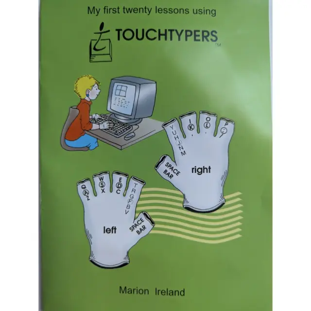 Touchtypers Keyboard Typing Computer Gloves Sewn Letters Book Green Size 2