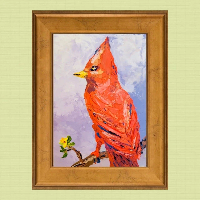 Cardinal Painting Bird Arte original Red Cardinal Painting Oil Impasto Artwork