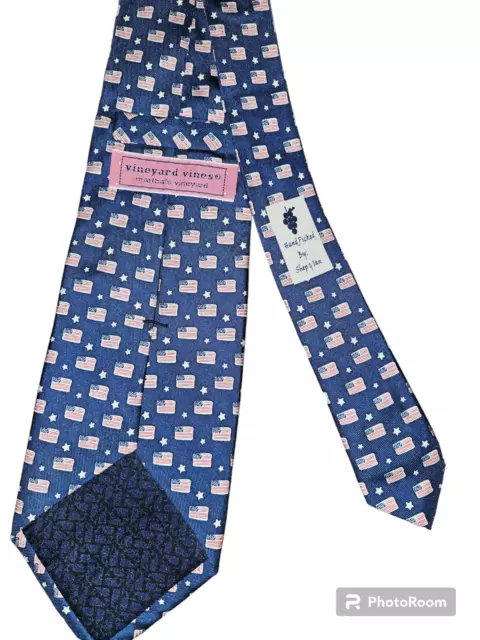 VINEYARD VINES FLAGS BLUE SILK Mens Neck Tie W:3 1/2" BY L:60"