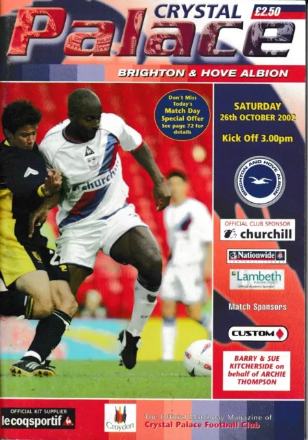 Crystal Palace v Brighton & Hove Albion programme, Division 1, October 2002