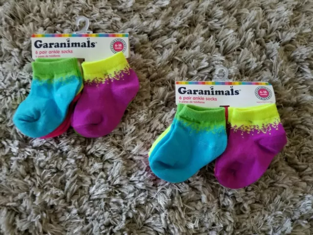 NEW GARANIMALS 12 Pairs GIRLS Infant/Toddler Sz 6-18 mo ANKLE SOCKS Fun Colors