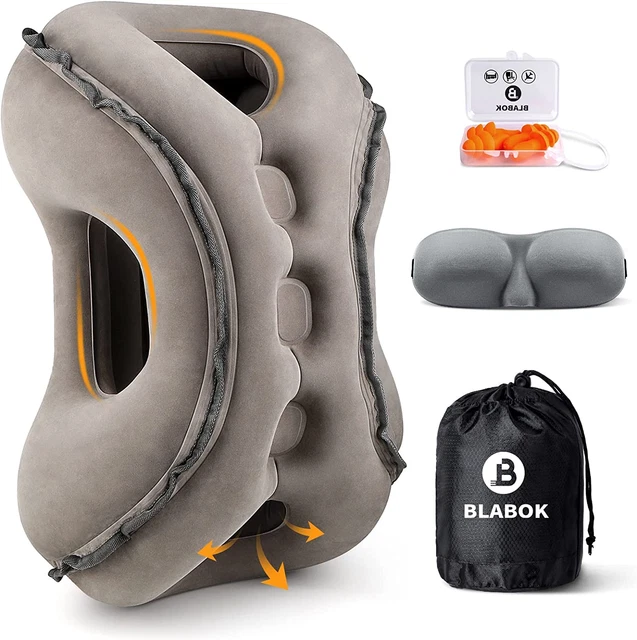 Inflatable Travel Neck Pillow Avoid Neck Shoulder Pain Bonus Eye Mask & Earplugs