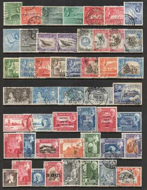 ADEN - 1939 to 1955 - KG VI to QE II - COLLECTION OF 49 STAMPS - VERY GOOD USED